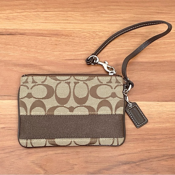 COACH Signature Stripe Brown Wristlet Wallet - Picture 6 of 9